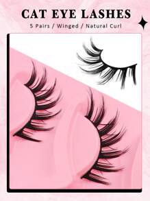 5 Pairs Spikey Manga Lashes Anime False Eyelashes Wet Look Cat Eye Lashes Cartoon Eyelashes Dramatic Fake Lashes Wet Wispy Winged Manga Eyelashes Fox Eye Lashes Japanese Cosplay, Dense Pointed Thailand-Style Lashes Makeup Tool - 黑色 - 查看 8