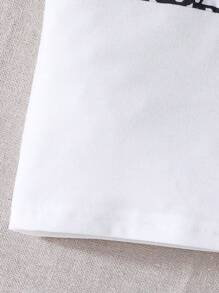 夏季男宝宝短袖字母印花T恤+字母印花短裤套装，时尚舒适户外装+时尚帽子 - 黑與白 - 查看 6