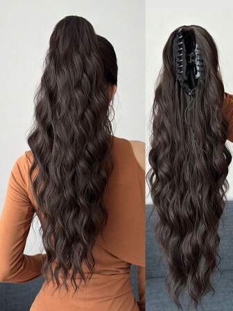 爪形马尾辫延长 黑色棕色 英寸长水波发耐热纤维合成马尾辫适合女性和女孩在派对上日常使用