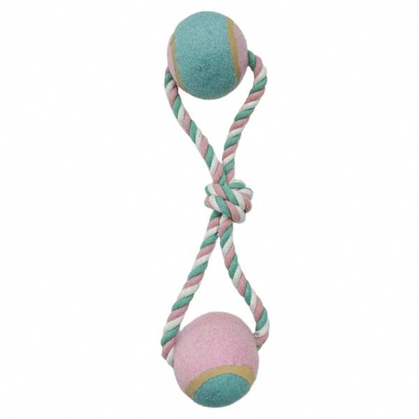 Bola de tênis dupla de corda azul rosa para amantes de gatos/cães e brinquedo de estimação para mães de cães/gatos, amante de cães e mães de cães, corda de mastigação resistente a mordidas, bola de corda para amantes de gatos e mães de gatos, amante de cães e mães de cães, brinquedos de mordedor portátil resistente a mordidas