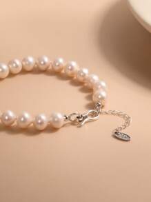 1pc 925 Sterling Silver Natural Pearl Bracelet For Women, Suitable For Wedding, Engagement, Bridal Gifts, Valentine's Day, Birthday Presents