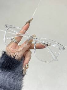 1 件几何镶嵌指甲现代简约风格精致流行设计经典优雅基本休闲女士透明眼镜适合户外旅行回到学校办公室阅读时尚配饰