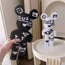 3250pcs Black & White Violent Bear Building Block Set - Creative Model Kit, Unzipped Toys Challenging Assembly, Decorating Crafts - Perfect Gifts For Halloween, Thanksgiving, Mother's Day, Christmas