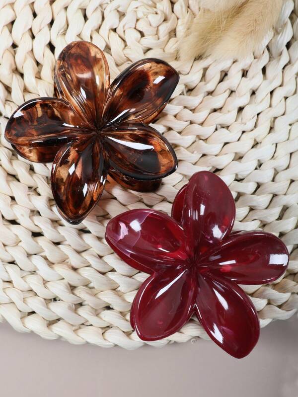 1 pièce/2 pièces Accessoires pour cheveux minimalistes pour femmes, pince à cheveux en acrylique à imprimé léopard caramel et floral. Accessoires pour cheveux élégants et polyvalents pour un usage casual, de fête, de Noël et quotidien, décoration de salle de bain d'été retour à l'école