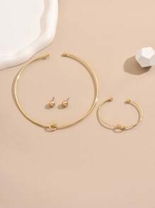 4 pièces/Set de bijoux élégants et minimalistes comprenant boucles d'oreilles, bracelet et collier pour femmes