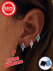 Elegante 925 Sterling Silber Erbsen-Form Geburtsstein Ohrringe für Frauen, Schmuck Geschenke für Geburtstag, Jahrestag und Geburtstage mit 12 Monatsgeburtsteinen, für Frauen, Ehefrau, Freundin oder Mädchen