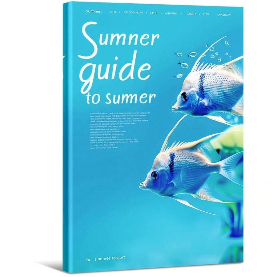 Summer Poster With Blue Fish And Bubbles. Large Wooden Framed Wall Painting Artist Home Decoration Oil Painting - Bedroom, Bathroom, Living Room, Office, Kitchen, Christmas Gifts - 1 Piece