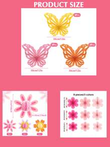 9 件手工制作的粉色纸花装饰，波西米亚风格蝴蝶挂饰用品，蜂窝花派对装饰，适用于生日、周年纪念、春季派对、婚礼装饰、纸花背景装饰、粉色花朵墙壁装饰、房间派对装饰