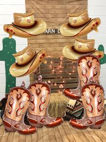 4/8pcs Western Theme Party Balloons, Including Brown Boots And Brown Hats Balloons, Suitable For Western Theme Birthday Party, Bachelor/Bachelorette Party Decorations, Farm Decor, Last Rodeo Single Party Decoration, Indoor/Outdoor Hanging Decor, Cowboy Party - Multicolor - View 1