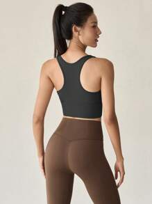 运动文胸 - 固定式减震瑜伽背心，女士跑步训练健身文胸 - 黑色 - 查看 3