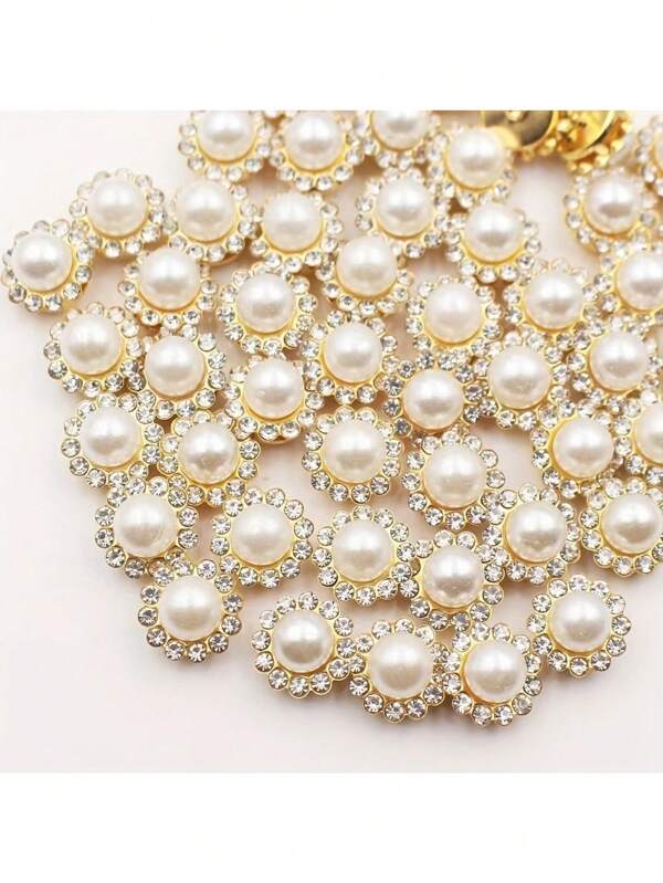 50pcs Sunflower Crystal Decor, 12mm Round Glass Beads With Gold Base, Suitable For DIY Hair Accessories And Jewelry Making