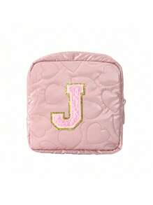 1 pieza Bolsa de almacenamiento portátil y linda, Bolsa de almacenamiento para toallas sanitarias bordada con la primera letra del alfabeto en color púrpura, de material de PU, impermeable, compacta y portátil, que satisface las necesidades de almacenamiento para viajes diarios, un buen regalo para entusiastas de los viajes y regalo familiar