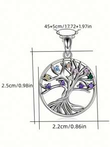 1pc Fashion Simple Life Tree With Rhinestone Hollow Circle Pendant Necklace For Women