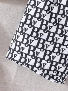 夏季男宝宝短袖字母印花T恤+字母印花短裤套装，时尚舒适户外装+时尚帽子 - 黑與白 - 查看 5