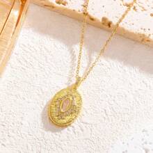 1pc Gold-Tone Stainless Steel Oval Gemstone INS Fashionable Simple Vintage Versatile Women's & Couples' Streetwear, Daily Wear, Festival Party Accessory - Oval Gemstone - View 6