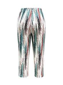 Women Striped Print Cropped Tight Pants, Comfortable Mid-Length Summer Outfits For Women - Multicolor - View 3
