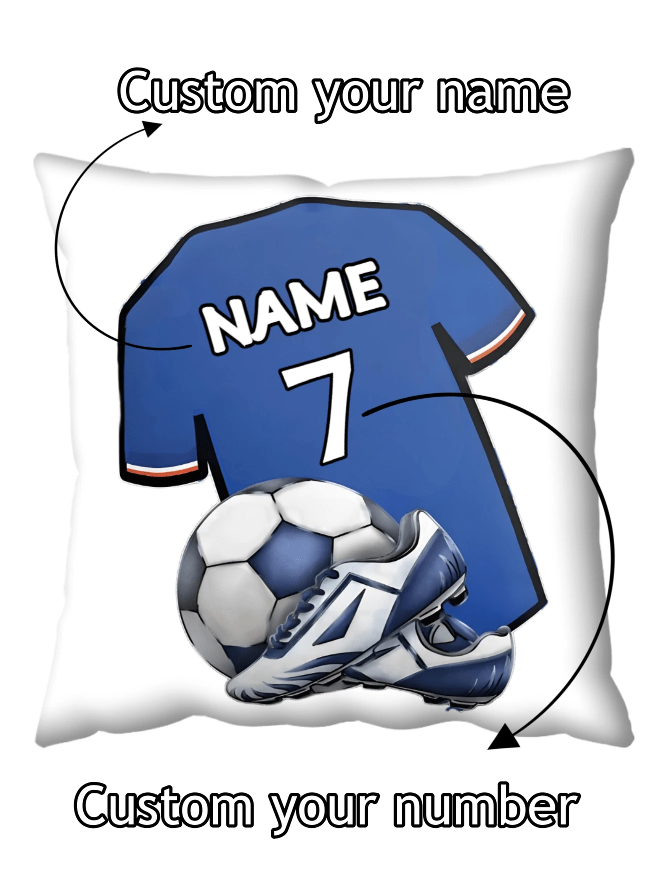 1pc Customized Football T-Shirt, With Name & Number, Player Gift, Custom Name & Number Pillow Case - Multicolor - View 1