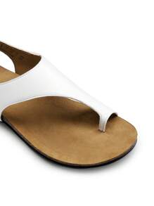 Women Sandals Orthopedic Arch Support T-Strap Flat Sandals Memory Foam And Cork Footbed Summer Comfortable Walking Casual Shoes - 白色 - 查看 6