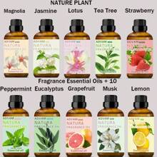 30毫升水溶性香薰精油，瑜伽精油，花香型 - 茉莉、葡萄柚、柠檬、薄荷、玉兰、麝香、尤加利、茶树、草莓、莲花，适用于香薰机、蜡烛制作、手工皂、车载香氛、SPA、香薰疗法、空气清新剂 - 家居生活 / 家居装饰 / 家居香氛 - 彩色 - 查看 5