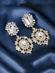 1 Pair Luxury Vintage Rhinestone Gemstone Pendant Earrings, Women's Party Jewelry
