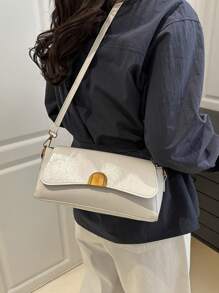 1pc Women Glossy PU Leather Baguette Bag, Premium Design Niche Small Shoulder Crossbody Bag, Versatile For Going Out, Commute, Date, Underarm Bag, Personalized Shoulder Slant Bag