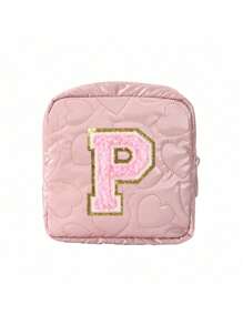 1 pieza Bolsa de almacenamiento portátil y linda, Bolsa de almacenamiento para toallas sanitarias bordada con la primera letra del alfabeto en color púrpura, de material de PU, impermeable, compacta y portátil, que satisface las necesidades de almacenamiento para viajes diarios, un buen regalo para entusiastas de los viajes y regalo familiar
