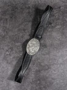 新款时尚复古雕花图案腰带，简约风格黑色牛仔裤装饰配饰