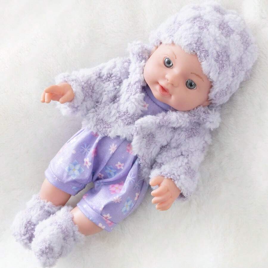 12 英寸紫色毛绒逼真玩偶服装套装，包括玩偶、衣服、发饰、奶嘴、儿童玩偶