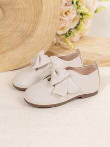 Kids Bowknot PU Anti-Slip Fashionable Cute Princess Shoes - Beige - View 4