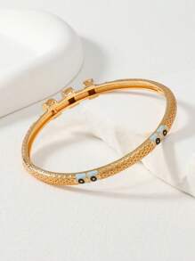 1 件迪拜风格金色邪眼铜质袖口手链，带蓝色吊坠设计，女款