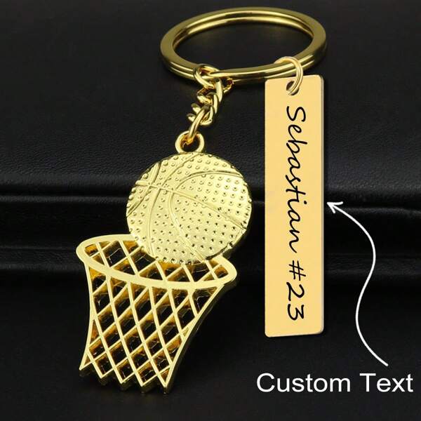 Portachiavi in lega di zinco con retino da basket inciso al laser con testo personalizzato, ciondolo da club di basket, regalo da tifoso per la squadra di basket