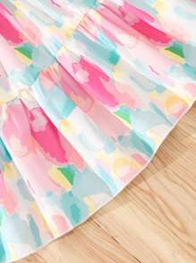 Young Girls Summer Short Sleeve Printed Strap Dress