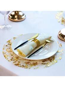 12pcs/24pcs/50pcs/100pcs/150pcs Gold Foil Mesh Placemats, Disposable Placemats For Christmas, New Year, Wedding Season, Birthday Party, Dining Party, Holiday Home Decor, Tableware Set, Table Decoration