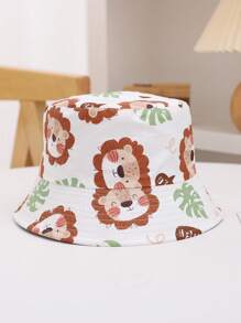 1pc Kids Cute Lion Print Bucket Hat, Cartoon Animal Pattern Sun Ion Hat, Outdoor/Camping, Spring/Summer - White - View 2