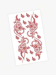 1-2pcs Tattoo Stickers, Free Gift Flower Henna Temporary Tattoo Stickers, Waterproof, Sweat-Proof PVC One-Time Use Realistic Tattoo Stickers, Suitable For Fashion Enthusiasts Daily Use - Red - View 5