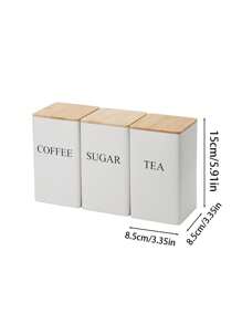 3 件装带竹盖的锻铁罐，用于咖啡、糖、茶的密封厨房储物容器 - 方形马口铁密封罐，用于整理和食品储藏室展示，节省空间的设计，适用于厨房和餐厅装饰