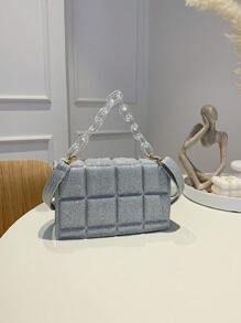 A Mini Fashionable And Simple Plaid-Embossed Acrylic Square Bag, A Coin Bag That Can Be Worn On One Shoulder. Suitable For Daily Use, Going Out, Traveling, Shopping, Gatherings, Parties. Give It As Birthday Gift To Friends.