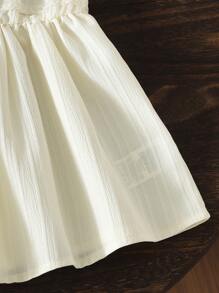 Baby Girl Floral Embroidered Cap Sleeve Dress, Elegant For Outdoor Play, Versatile & Cute, Spring/Summer