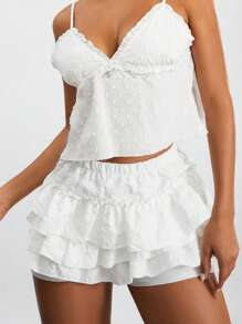 Women's Fashion Bloomers Shorts Solid Color 3D Wrinkled Layered Ruffle Elastic Waist Short Pants Summer Casual Short - White - View 1