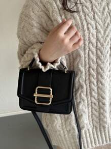 1pc Fashionable Solid Color Metal Decor Flap Mini Handbag, Suitable For Women Everyday Use And As Gift