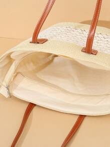 Spring Summer New Straw Woven Shoulder Bag, Classic Versatile, Lace Splice Bohemian Polyester Hollow Out Hat, Suitable For Spring Summer Autumn