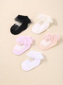 6 Pairs Of Short Socks For Baby Girls With Lace Skirt-Like Hems, Which Are Cool And Suitable For Summer. They Are Cute And Fashionable Socks For Baby Girls To Wear In Summer. - Nhiều màu - Xem 5