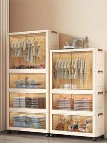 Organizador de armario con 5/4/3/2/1 niveles, organizador de almacenamiento para el armario, estantería para zapatos, organizador de maquillaje, organizador de ropa, gabinete de almacenamiento, cómoda para dormitorio y cajones - Doblar transparente - Ver 3