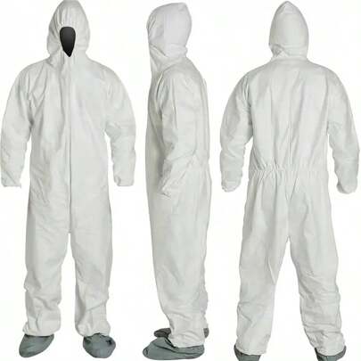 1 pièce de Combinaison de protection jetable avec capuche, en tissu de viscose, avec poignets et chevilles élastiques, fermeture éclair avant pour les travaux de peinture par pulvérisation et de nettoyage - Matériau PP