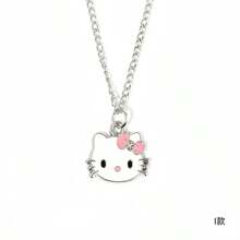 Conjunto con licencia de Sanrio de Hello Kitty de 3 piezas - Pulsera, Collar, Aretes con colgante en forma de corazón, ajustable, Charm de personaje de dibujos animados, joyería de metal rosa, regalo dulce de cumpleaños o San Valentín para niñas, amigos y familia