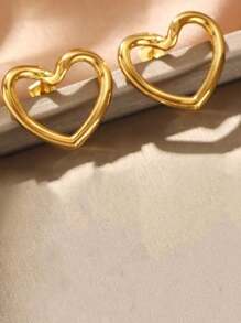 2pcs New Arrival Cute Curved Line Heart Stud Earrings For Women, Stainless Steel Earrings For Daily Wear & Commute