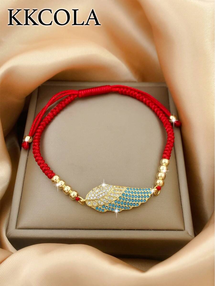 KKCOLA 1pc Fashion Lucky Red Cord Angel Wings Bracelet For Women, Jewelry Accessory For Party, Vacation, Beach, Holiday Gift, Daily Match