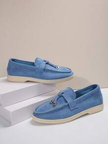 New Slip-On Loafers, Soft Moccasin Shoes With Metal Pendant, Casual Commuter & Travel Shoes, Suitable For Mothers - Baby Blue - View 7