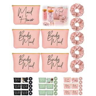 10 Pcs Bridesmaid Proposal Gifts Bridal Shower Gifts, 5 Pcs Bridesmaid Makeup Bags 5 Pcs Scrunchies Favors For Wedding Birthday Graduation Birthday Decorations Party Decorations Bachelorette Summer Beach Back To School School Supplies Room Decor