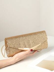 Rhinestone Jewelry Rhinestone Jewelry Set Sparkling Necklace Earrings Bracelet Set Elegant Women's Evening Dress Handbag Envelope Bag Handbag Sparkling Glitter Women's Handbag V-Shaped Metal Flip Bag Wedding Party Handbag Cocktail Party Wedding New Wallet Banquet Bag Evening Dress Women's Bridal Evening Dress Ball - Gold - View 14